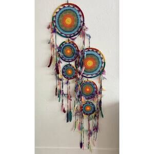 Triple Rainbow Hanging Dreamcatcher Crochet (set of two)